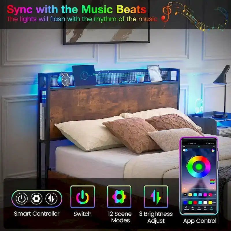 Bed Frame with Storage Drawers and Charging Station