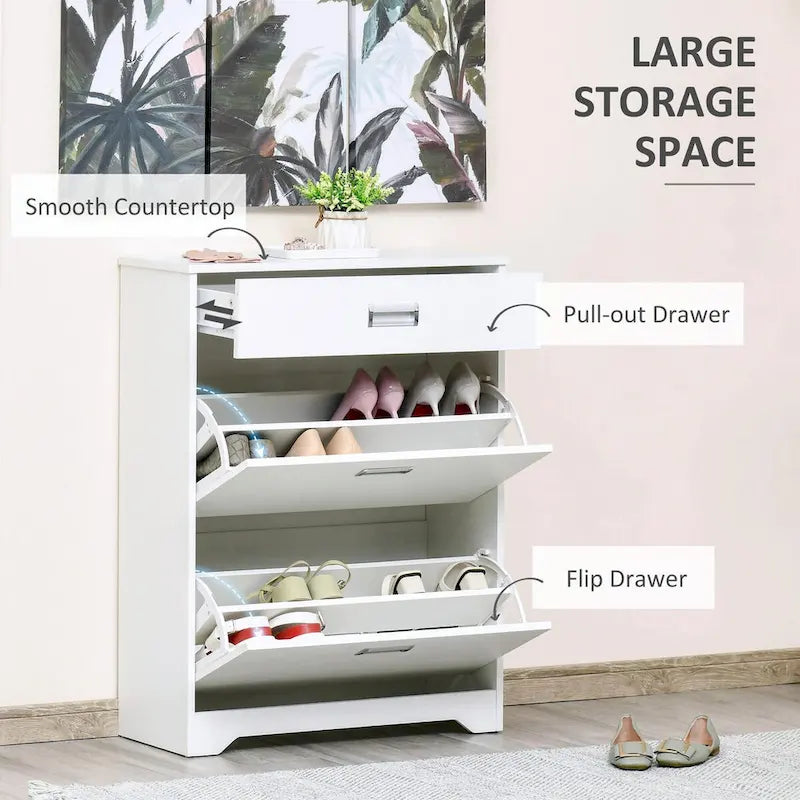Modern 3-Drawer Shoe Cabinet with Adjustable Shelf and 2 Flip Doors