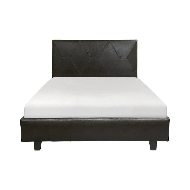 Lit plateforme King Size, similicuir marron, bois massif