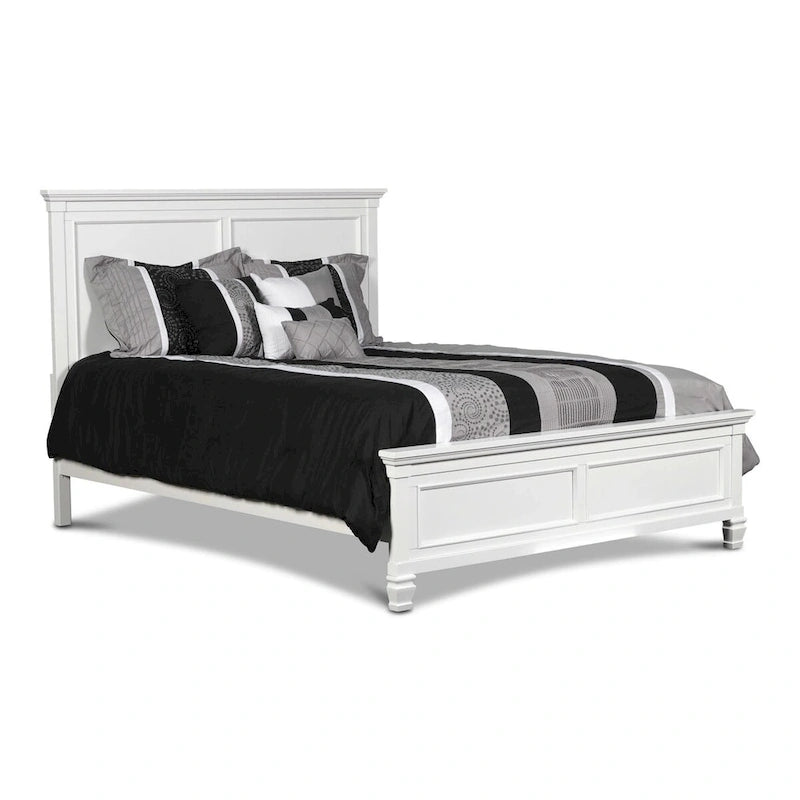 Umi Twin Size Bed, Classic Panel Design with Molded Details, White Wood