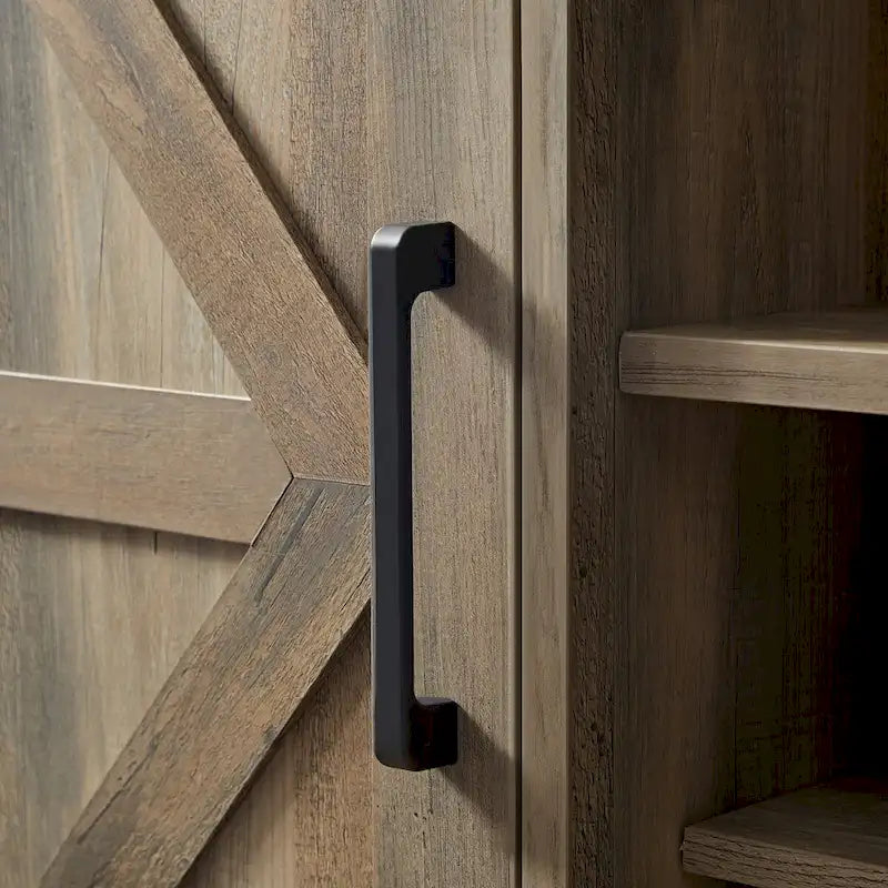 Farmhouse Coffee Bar Cabinet with Wine Rack Barn Door
