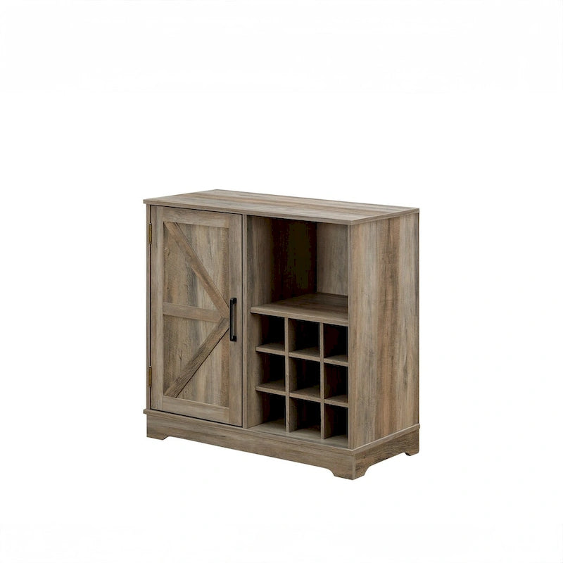 Farmhouse Coffee Bar Cabinet with Wine Rack Barn Door