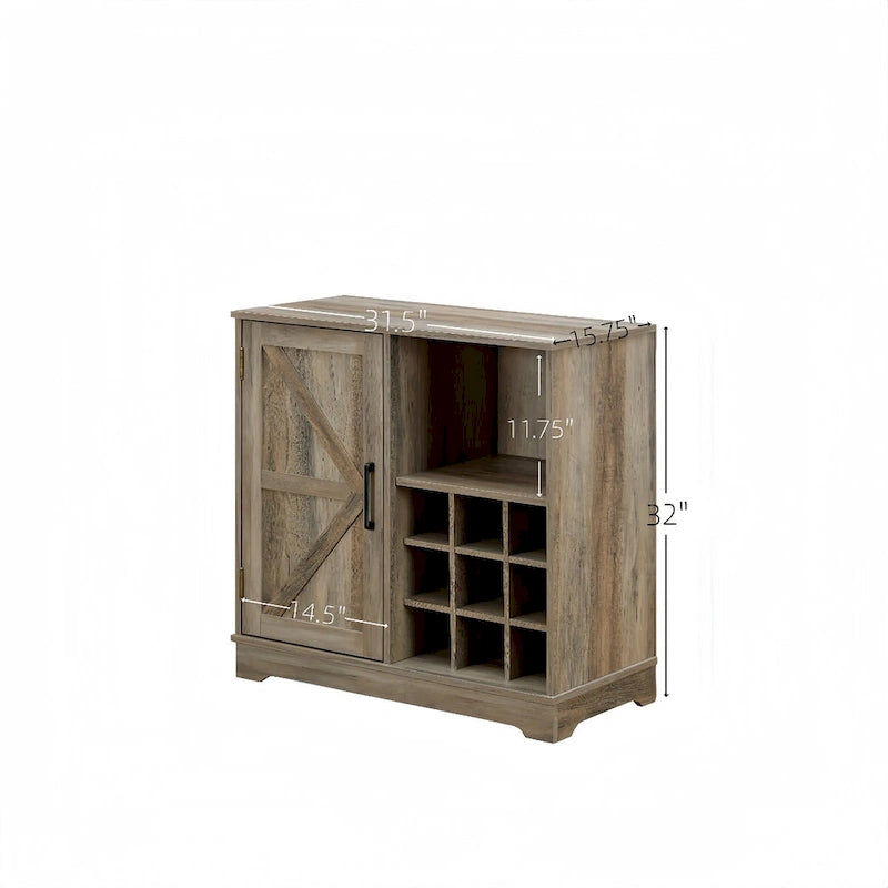 Farmhouse Coffee Bar Cabinet with Wine Rack Barn Door