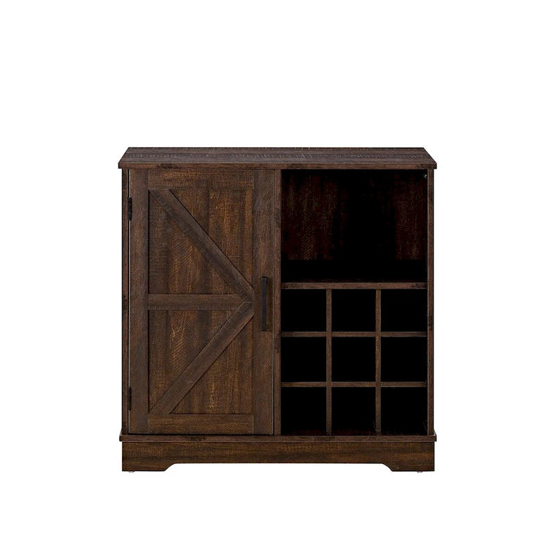 Farmhouse Coffee Bar Cabinet with Wine Rack Barn Door