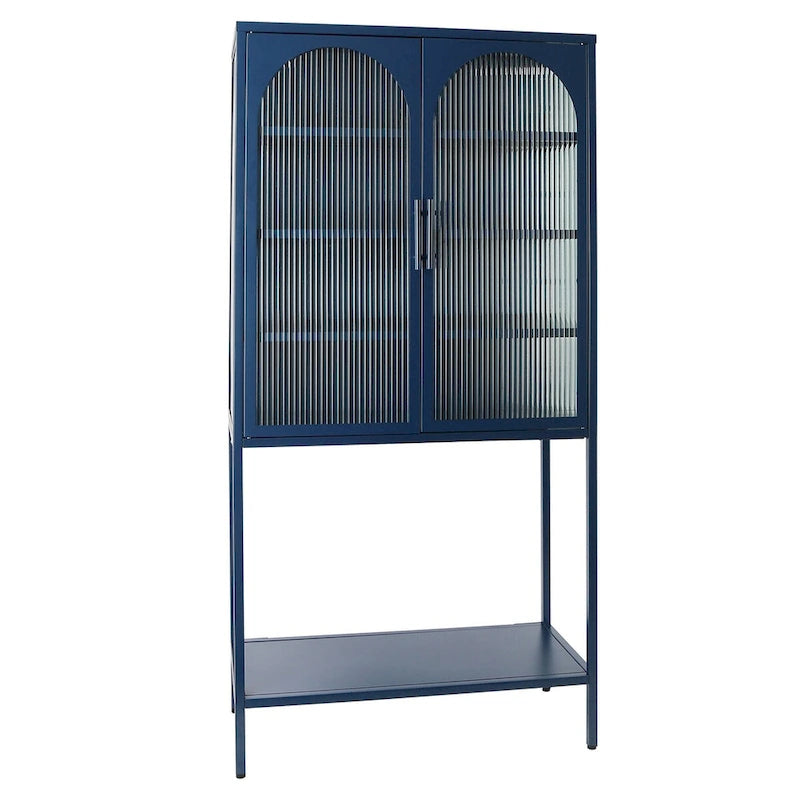 Elegant Floor Cabinet with 2 Glass Arched Doors Living Room Display Cabinet with Adjustable Shelves Anti-Tip Dust-free