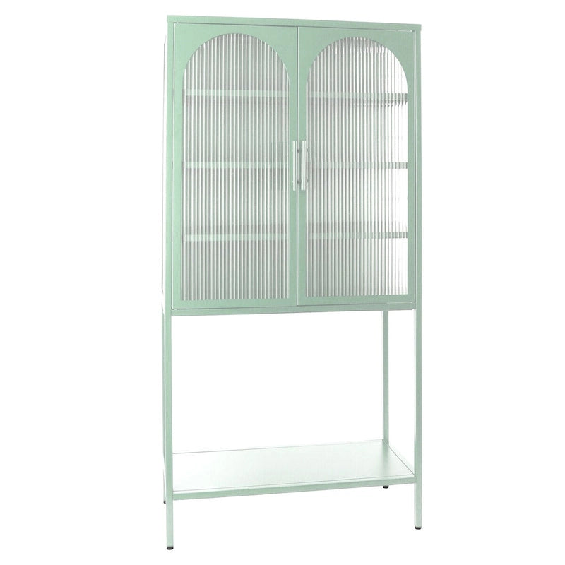 Elegant Floor Cabinet with 2 Glass Arched Doors Living Room Display Cabinet with Adjustable Shelves Anti-Tip Dust-free
