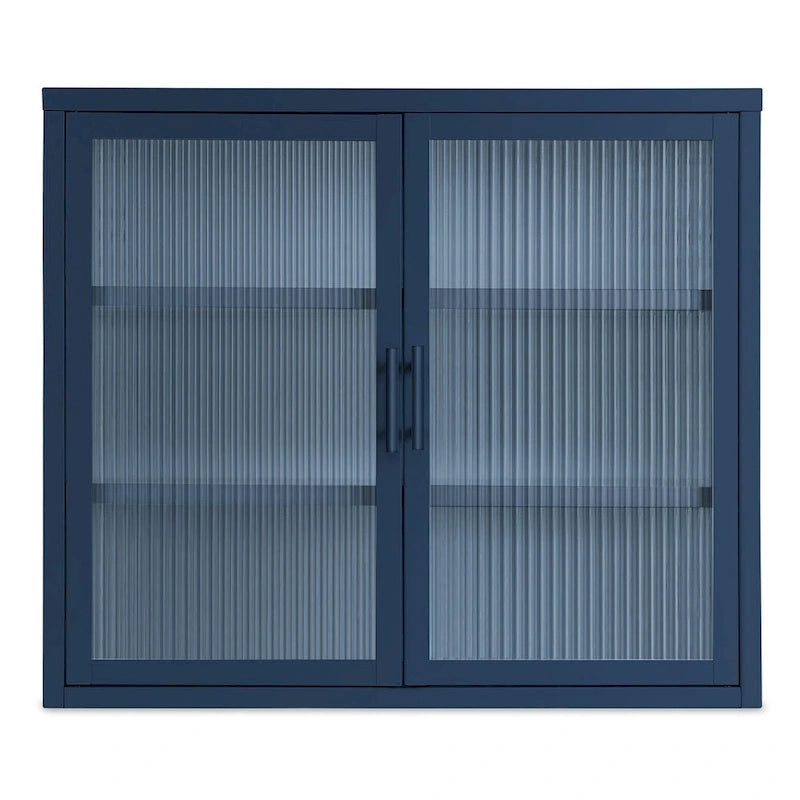 Modern Glass Door Wall Cabinet With Detachable Shelves - N/A