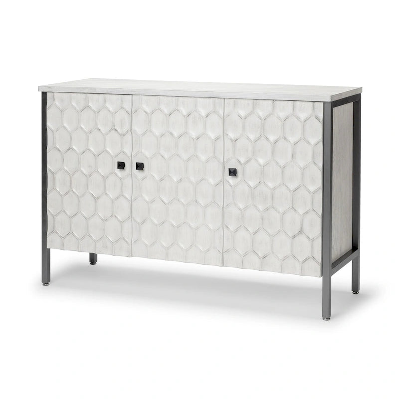 Savannah II White Fir Veneer w/ Iron Frame & 3 Doors Accent Cabinet - 47.2L x 15.7W x 31.5H
