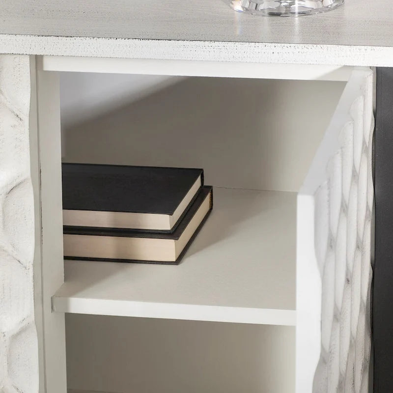 Savannah II White Fir Veneer w/ Iron Frame & 3 Doors Accent Cabinet - 47.2L x 15.7W x 31.5H