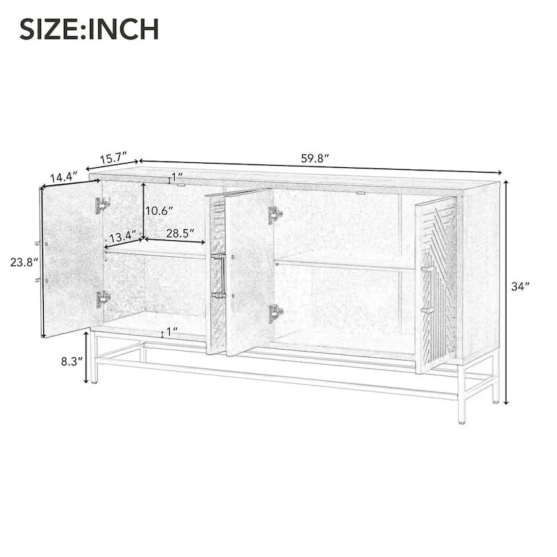 Retro Style Sideboard with Adjustable Shelves