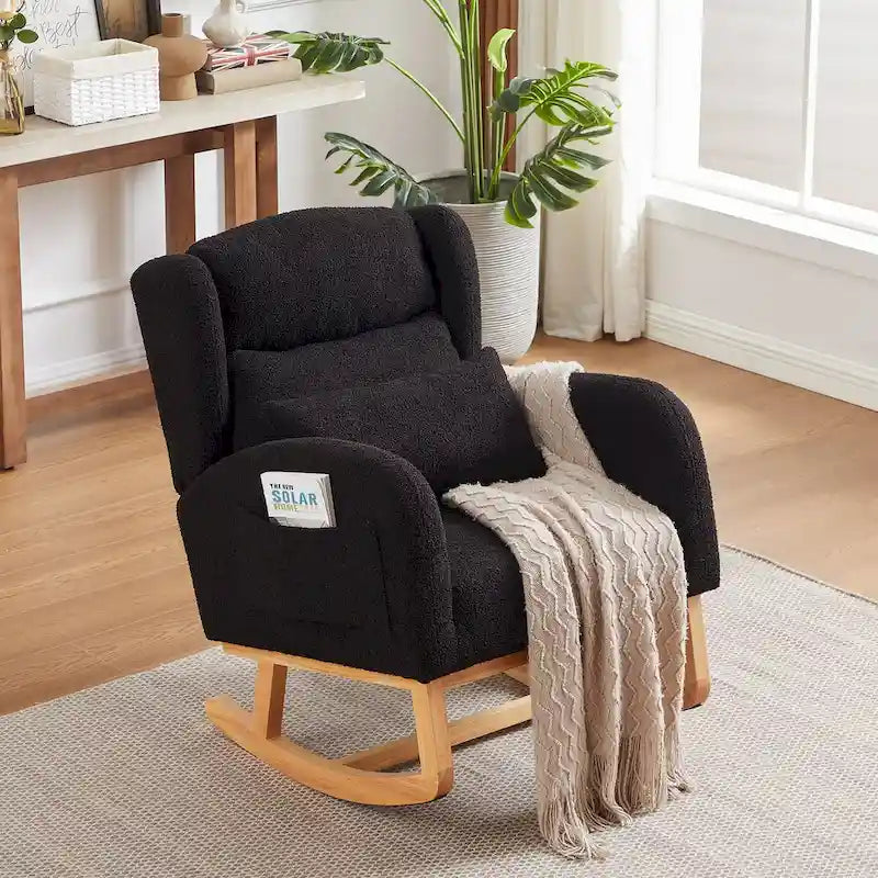 Modern Accent High Backrest Living Room Lounge Arm Rocking Chair, Two Side Pocket