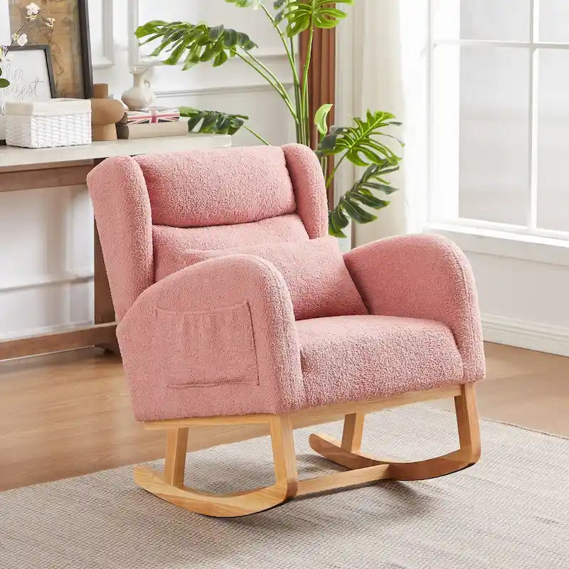 Modern Accent High Backrest Living Room Lounge Arm Rocking Chair, Two Side Pocket
