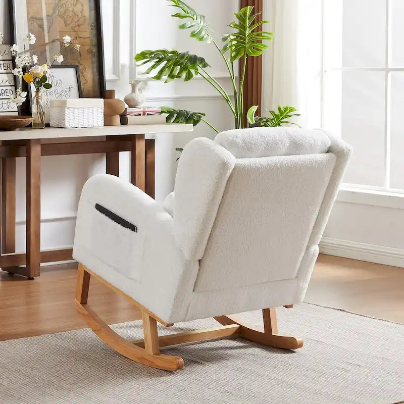 Modern Accent High Backrest Living Room Lounge Arm Rocking Chair, Two Side Pocket