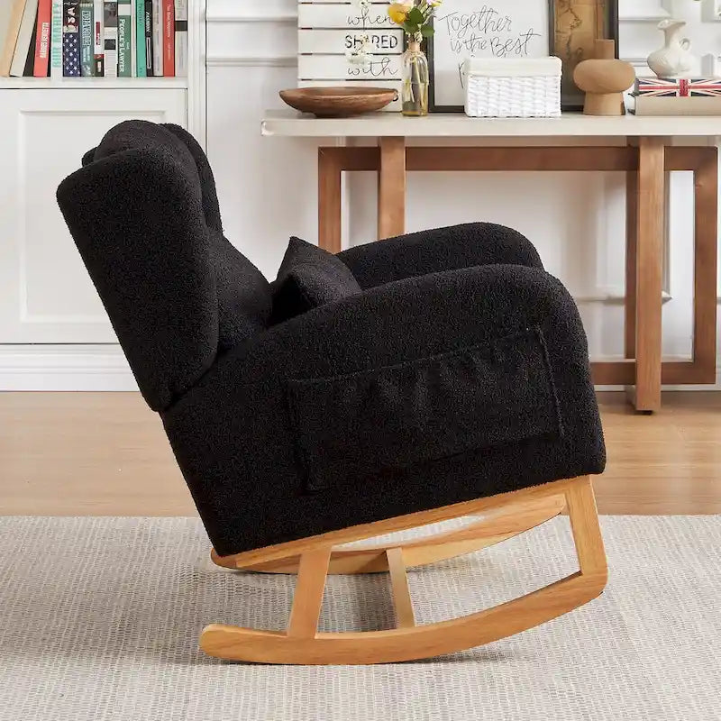 Modern Accent High Backrest Living Room Lounge Arm Rocking Chair, Two Side Pocket