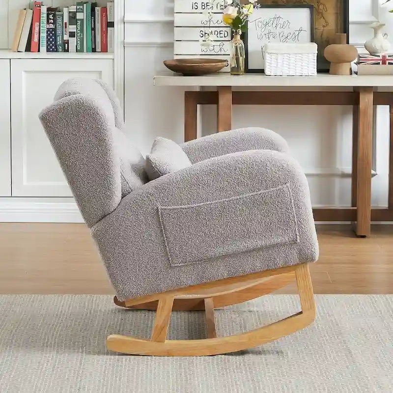 Modern Accent High Backrest Living Room Lounge Arm Rocking Chair, Two Side Pocket