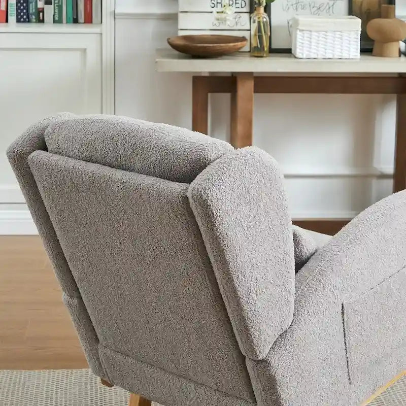 Modern Accent High Backrest Living Room Lounge Arm Rocking Chair, Two Side Pocket