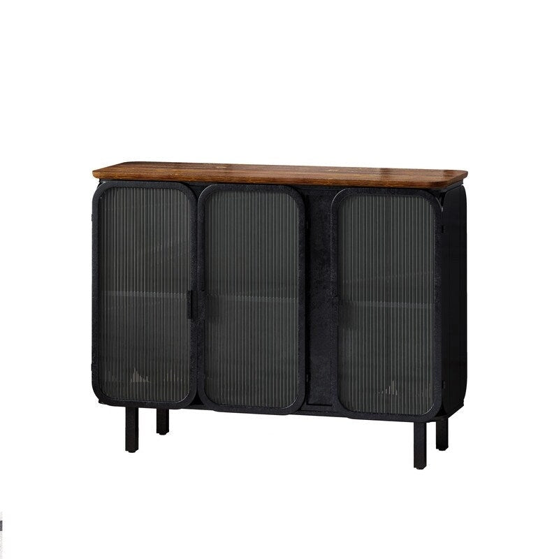 Vintage Accent Cabinet with Hazy Tempered Glass Door and Shelves, Kitchen Sideboard Buffet, Entry Cabinet