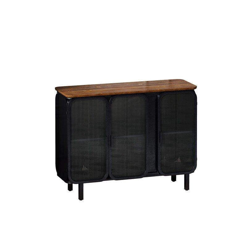 Vintage Accent Cabinet with Hazy Tempered Glass Door and Shelves, Kitchen Sideboard Buffet, Entry Cabinet