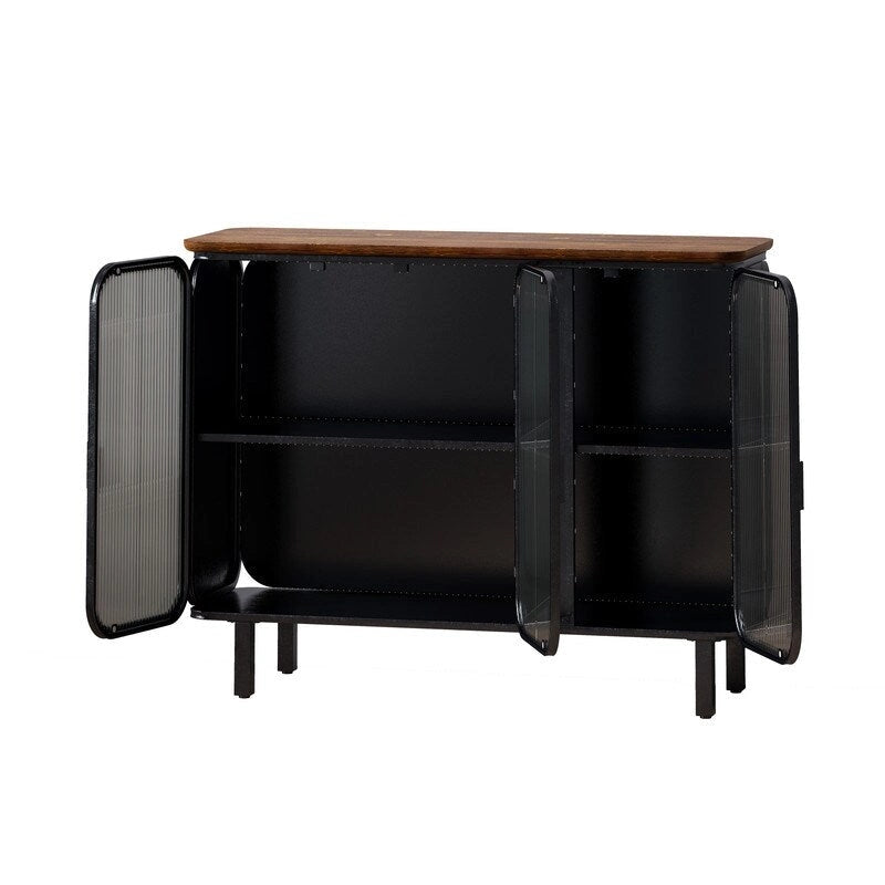 Vintage Accent Cabinet with Hazy Tempered Glass Door and Shelves, Kitchen Sideboard Buffet, Entry Cabinet