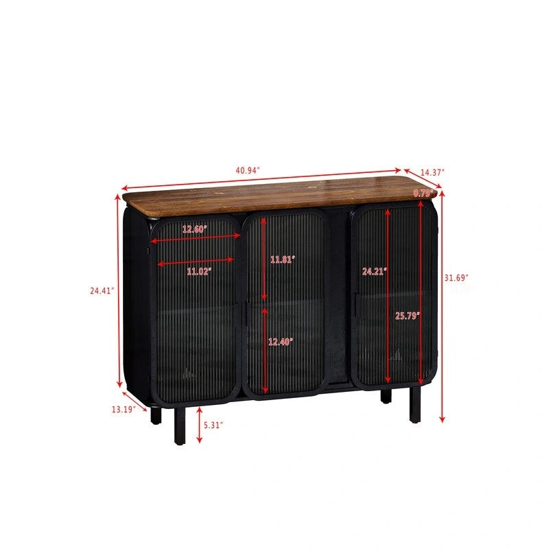 Vintage Accent Cabinet with Hazy Tempered Glass Door and Shelves, Kitchen Sideboard Buffet, Entry Cabinet
