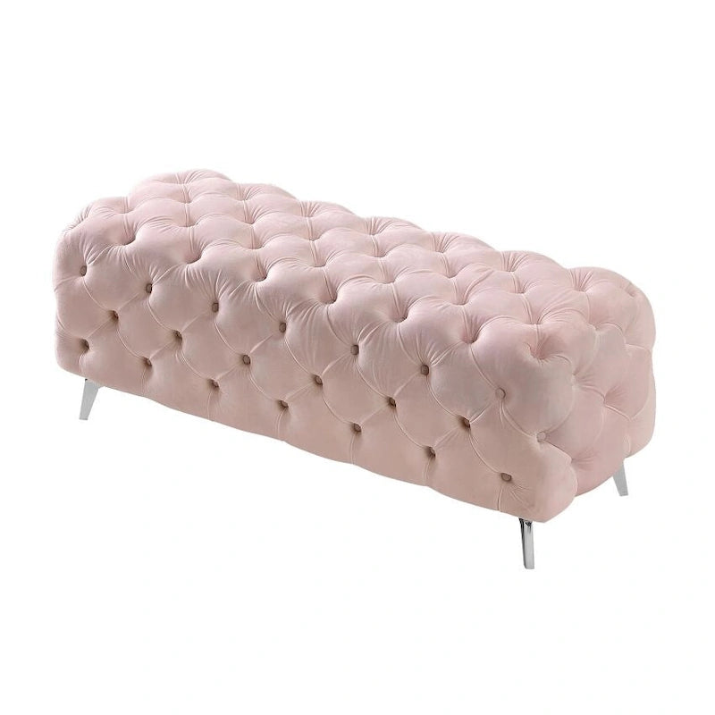Button-Tufted Ottoman Bench, Upholstered Velvet Footrest Stool Accent Bench for Living Room.