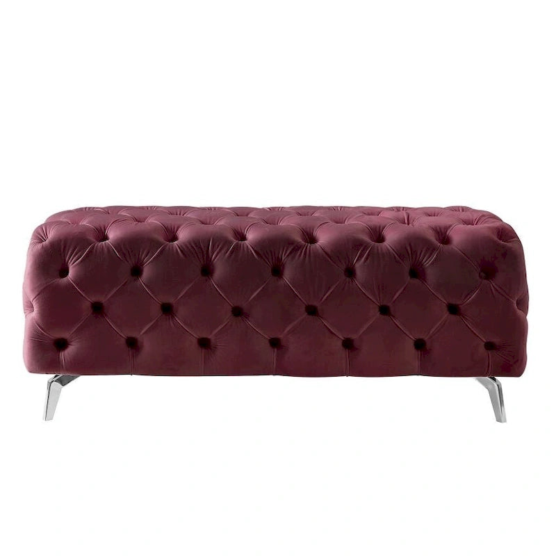 Button-Tufted Ottoman Bench, Upholstered Velvet Footrest Stool Accent Bench for Living Room.