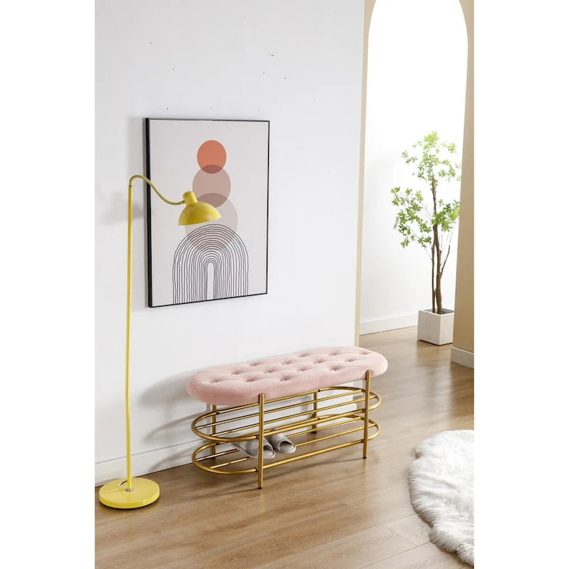 Velvet Home Storage Soft Bag Cushion Iron Art Shoe Changing Round Bench