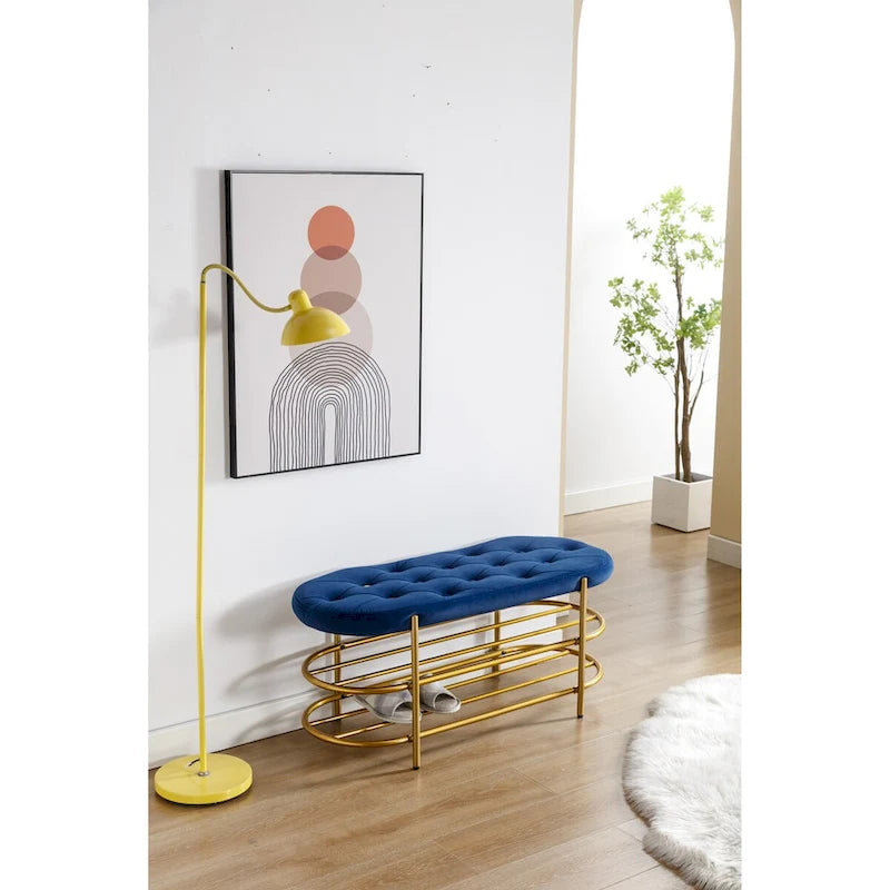 Velvet Home Storage Soft Bag Cushion Iron Art Shoe Changing Round Bench