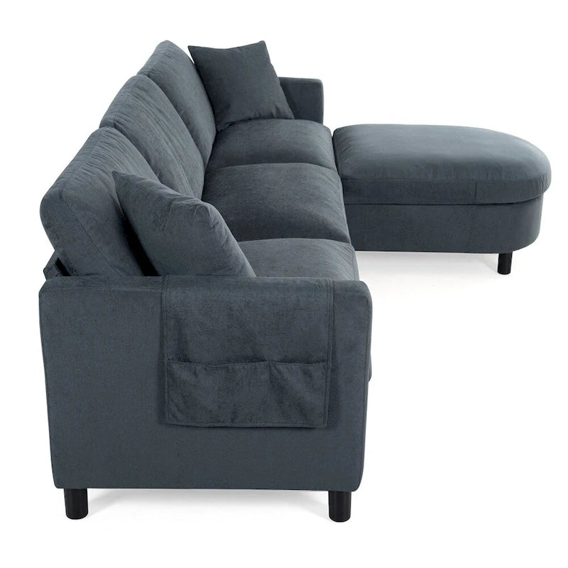 108 Modern Fabric Sectional Sofa with Ottoman and Pillows