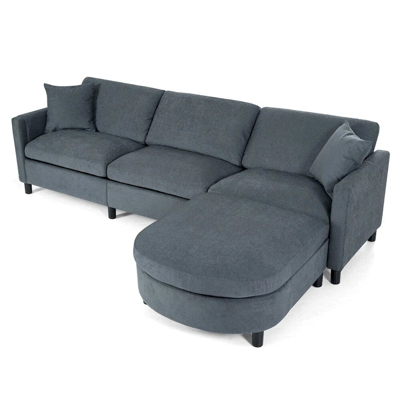 108 Modern Fabric Sectional Sofa with Ottoman and Pillows