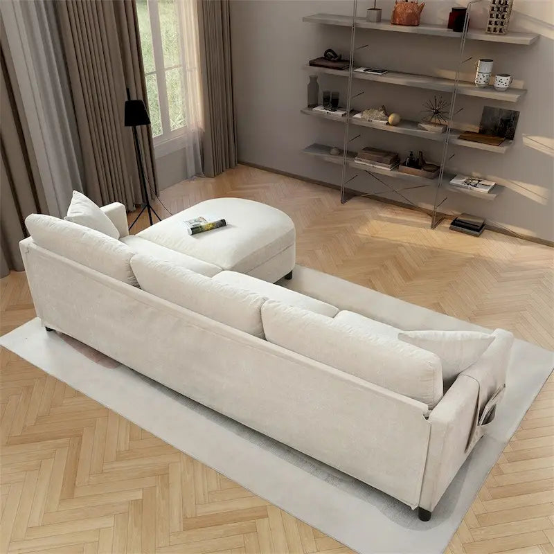 108 Modern Fabric Sectional Sofa with Ottoman and Pillows