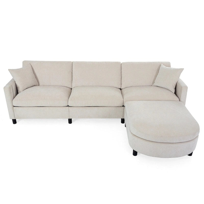 108 Modern Fabric Sectional Sofa with Ottoman and Pillows