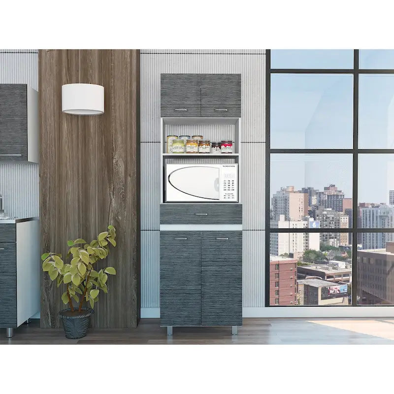 Caribe Microwave Cabinet, Four Legs, One Drawer, Double Door, One Shelf -White