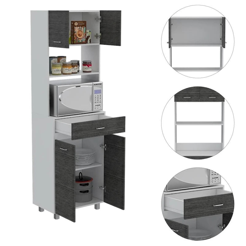 Caribe Microwave Cabinet, Four Legs, One Drawer, Double Door, One Shelf -White