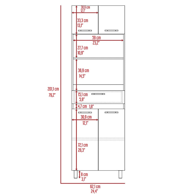 Caribe Microwave Cabinet, Four Legs, One Drawer, Double Door, One Shelf -White