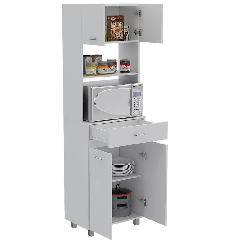 Caribe Microwave Cabinet, Four Legs, One Drawer, Double Door, One Shelf -White
