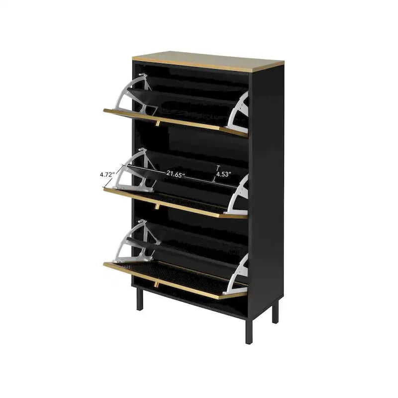 3 Metal Door Shoe Rack, Freestanding Modern Shoe Storage Cabinet, Metal rattan, for Entryway