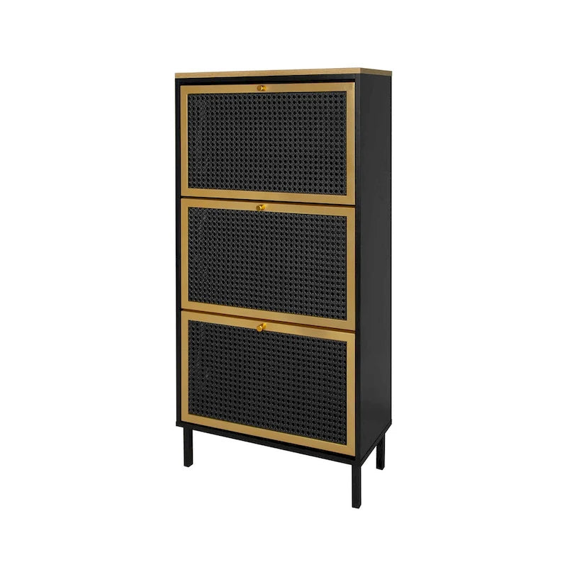 3 Metal Door Shoe Rack, Freestanding Modern Shoe Storage Cabinet, Metal rattan, for Entryway