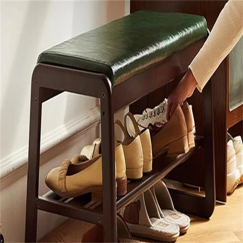 2-Tier Wooden Storage Entryway Bench