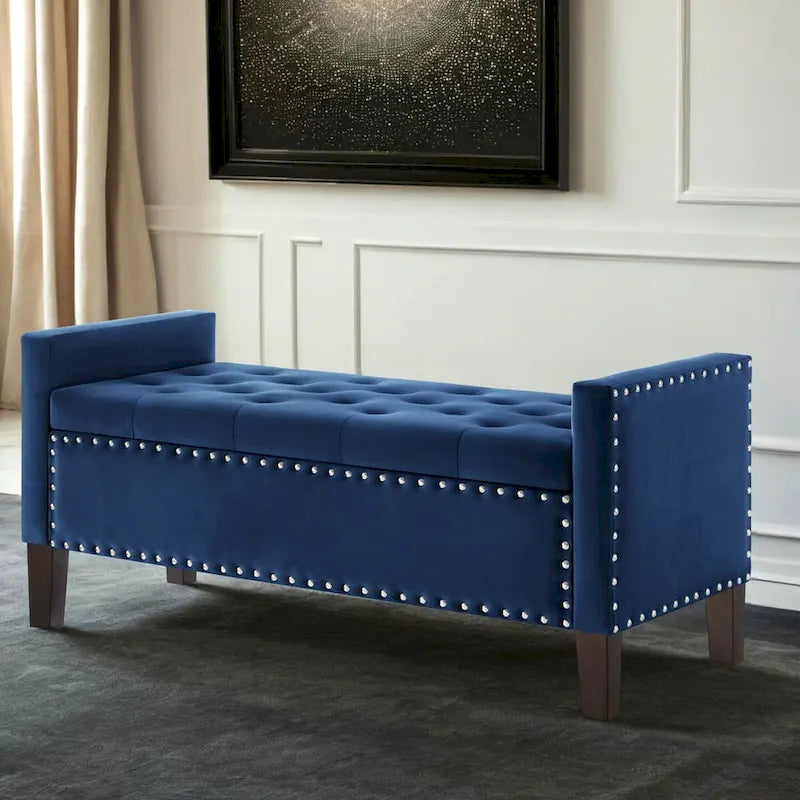 Button Tufted Storage Bench with Storage,Upholstered Storage Ottoman Bench with Nails Trim,End of Bed Stool
