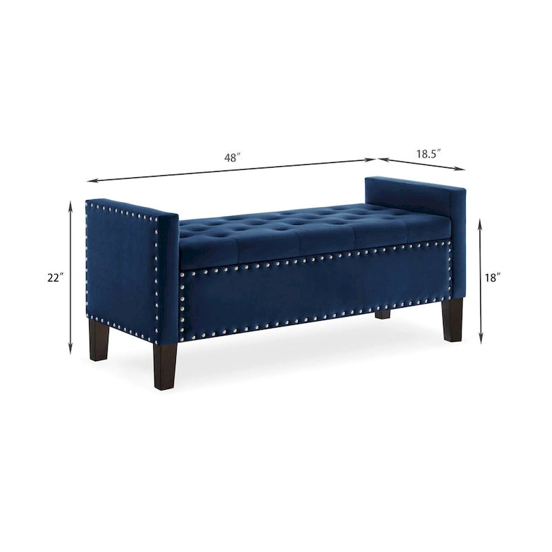 Button Tufted Storage Bench with Storage,Upholstered Storage Ottoman Bench with Nails Trim,End of Bed Stool