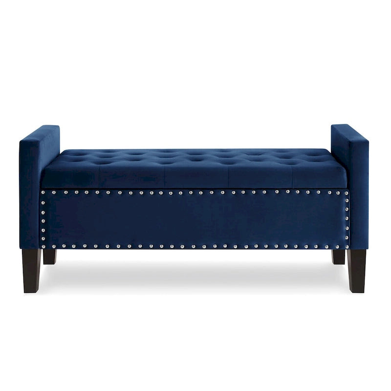 Button Tufted Storage Bench with Storage,Upholstered Storage Ottoman Bench with Nails Trim,End of Bed Stool