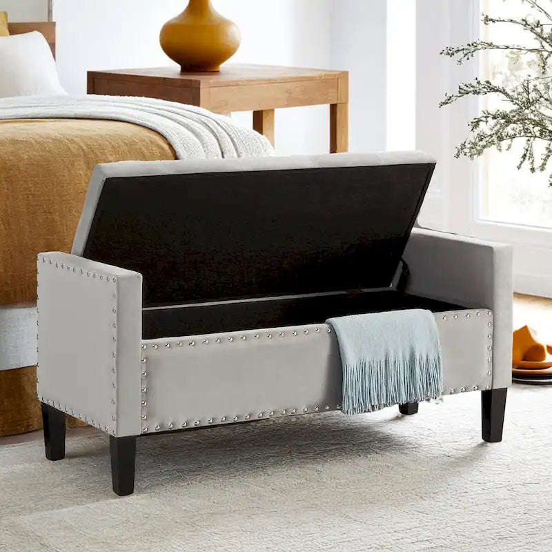 Button Tufted Storage Bench with Storage,Upholstered Storage Ottoman Bench with Nails Trim,End of Bed Stool