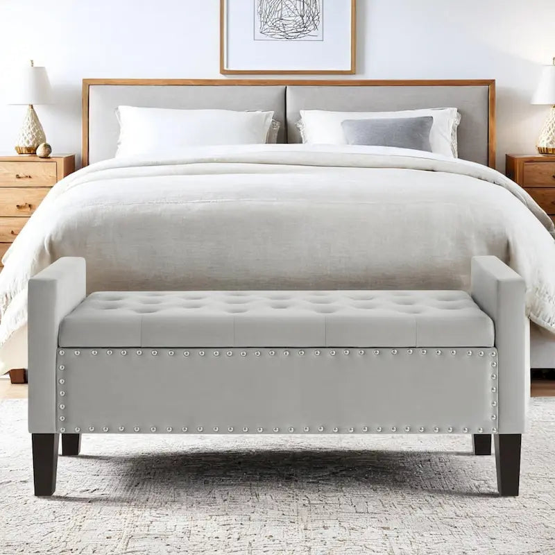 Button Tufted Storage Bench with Storage,Upholstered Storage Ottoman Bench with Nails Trim,End of Bed Stool