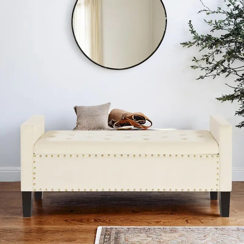 Button Tufted Storage Bench with Storage,Upholstered Storage Ottoman Bench with Nails Trim,End of Bed Stool