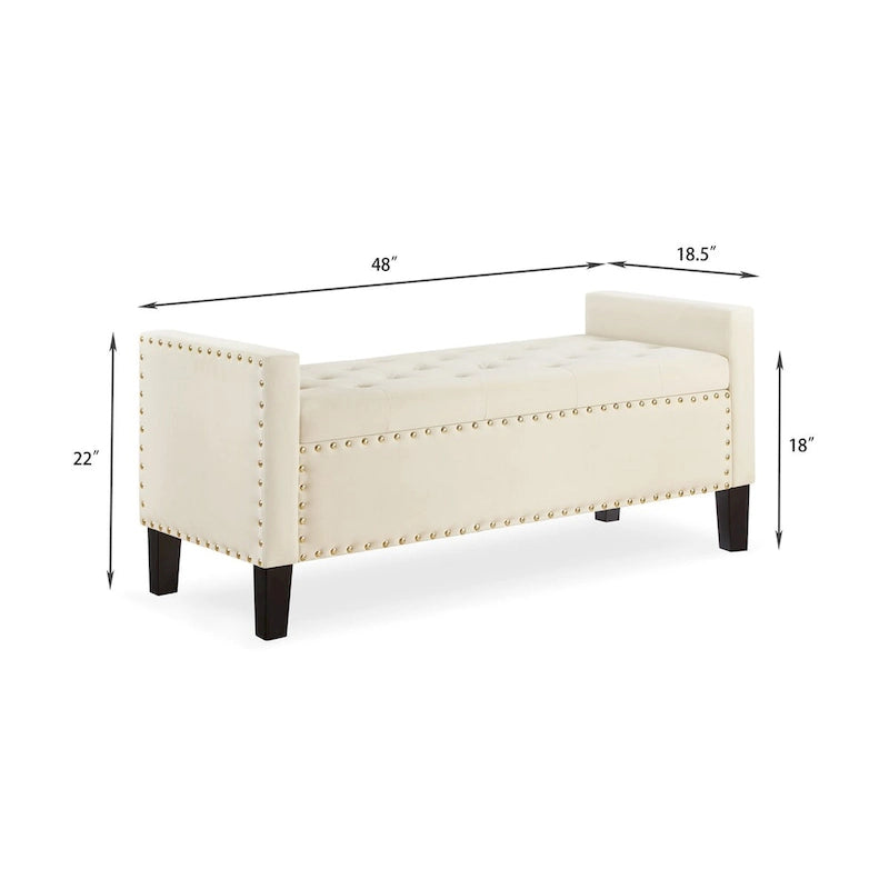 Button Tufted Storage Bench with Storage,Upholstered Storage Ottoman Bench with Nails Trim,End of Bed Stool