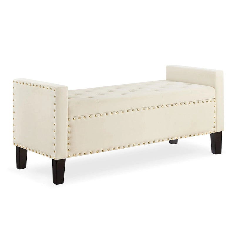 Button Tufted Storage Bench with Storage,Upholstered Storage Ottoman Bench with Nails Trim,End of Bed Stool