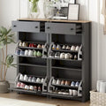 Slim Shoe Cabinet Set with 4 Flip Drawers,Wood Grain Pattern Top Shoe with Adjustable Panel,Shoe Rack with Drawers for Hallway