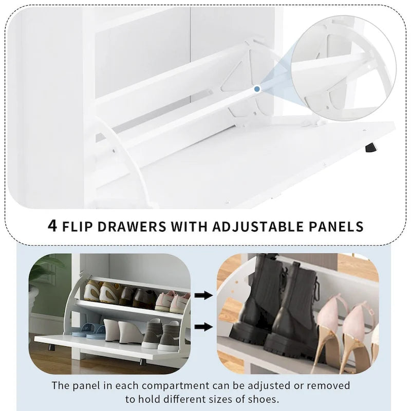 Slim Shoe Cabinet Set with 4 Flip Drawers,Wood Grain Pattern Top Shoe with Adjustable Panel,Shoe Rack with Drawers for Hallway