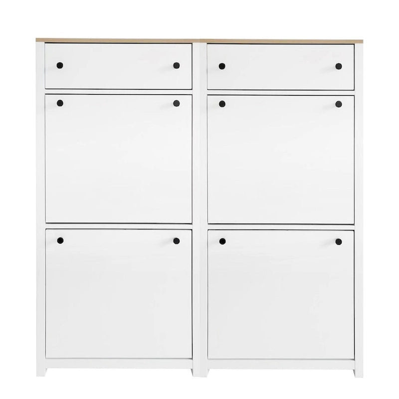 Slim Shoe Cabinet Set with 4 Flip Drawers,Wood Grain Pattern Top Shoe with Adjustable Panel,Shoe Rack with Drawers for Hallway